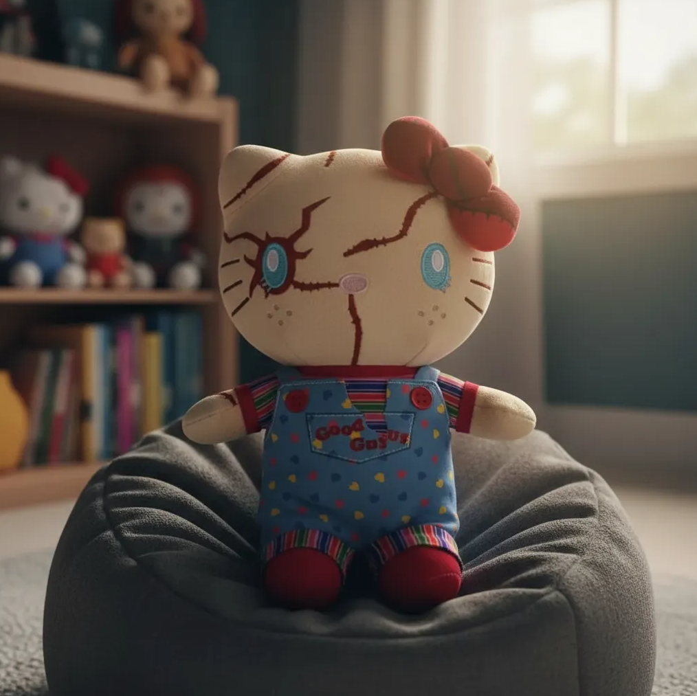 Peluche Hello Kitty con disfraz de Chucky Adorbale 22cm