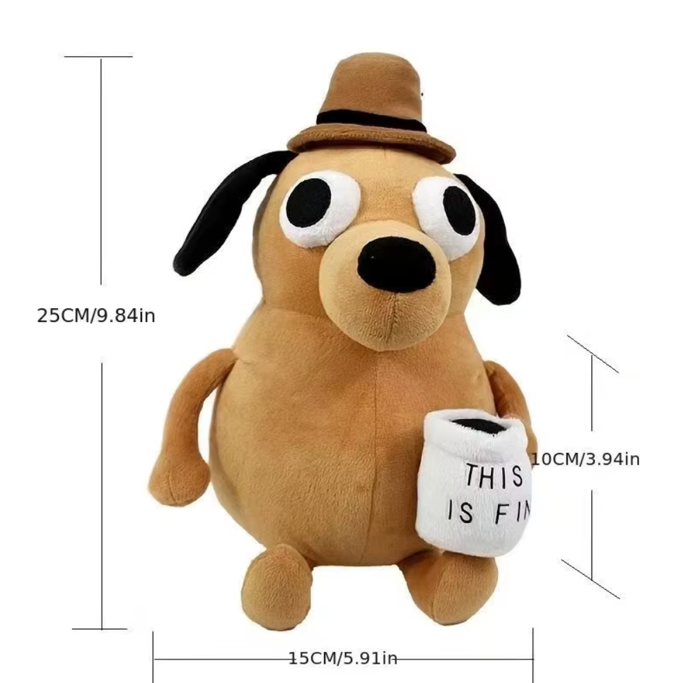 Peluche Perrito Meme Café Esto está Bien "This is Fine" Adorable 25cm