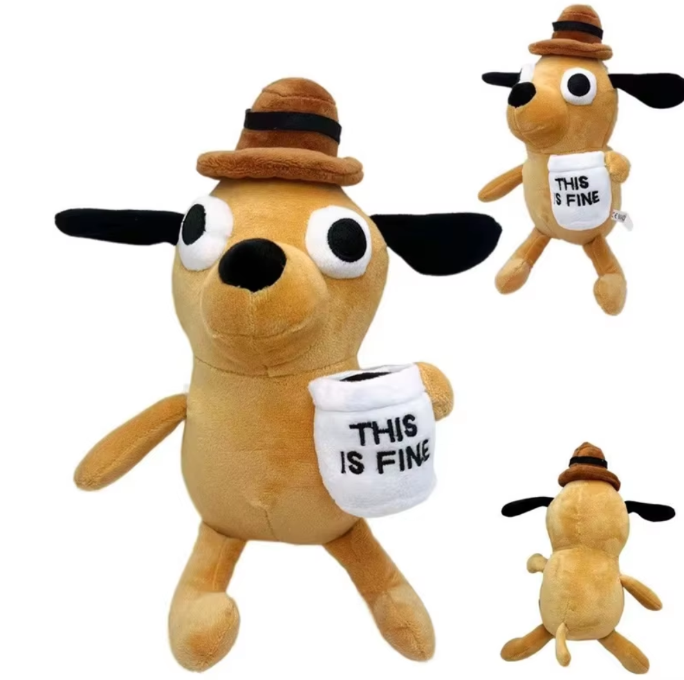 Peluche Perrito Meme Café Esto está Bien "This is Fine" Adorable 25cm