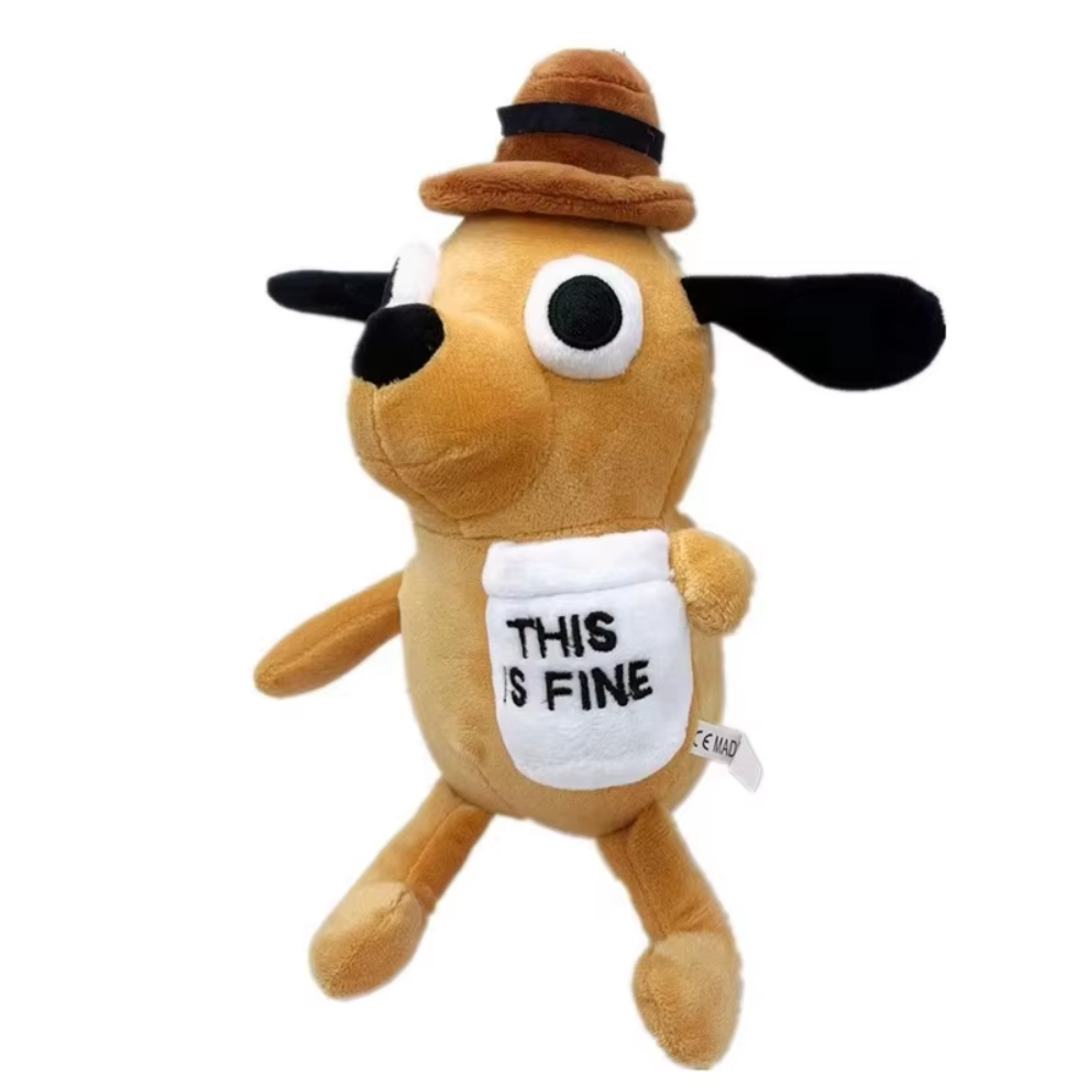 Peluche Perrito Meme Café Esto está Bien "This is Fine" Adorable 25cm